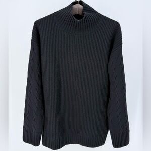 Gentle Herd Wool Cashmere Sweater M Black Funnel Neck Chunky Knit